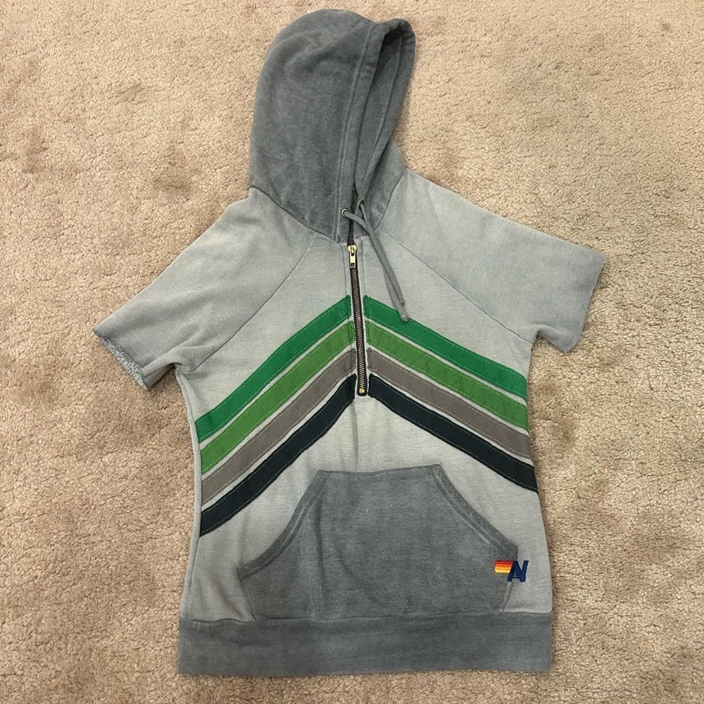 Aviator Nation Gray Hoodie with Green Stripes - Picture 2 of 11